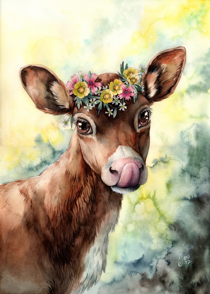 Print - Calf with a Flower Crown